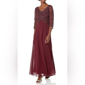 J Kara Women's 3/4 Sleeve Geo Beaded Gown 14P New